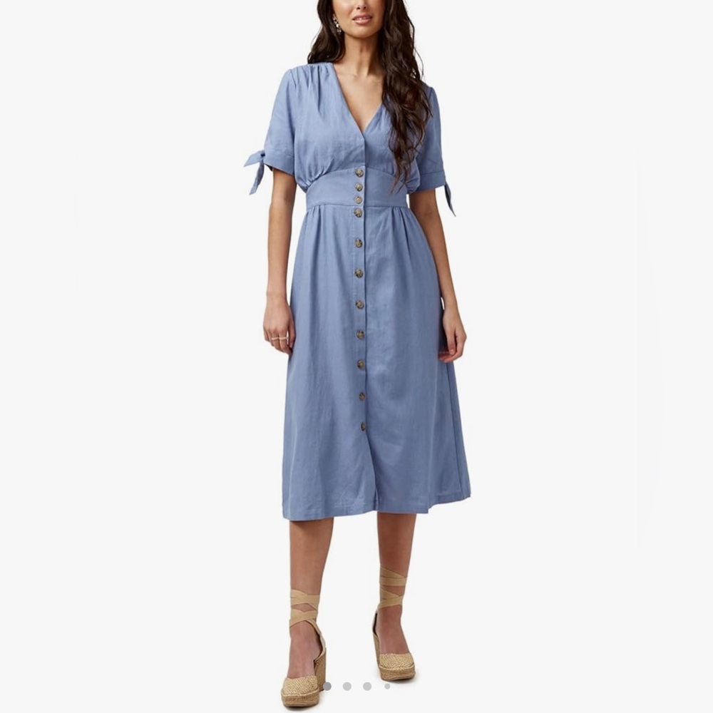 Buffalo David Bitton Mariposa Women's Buttoned Linen Dress, Small NWT